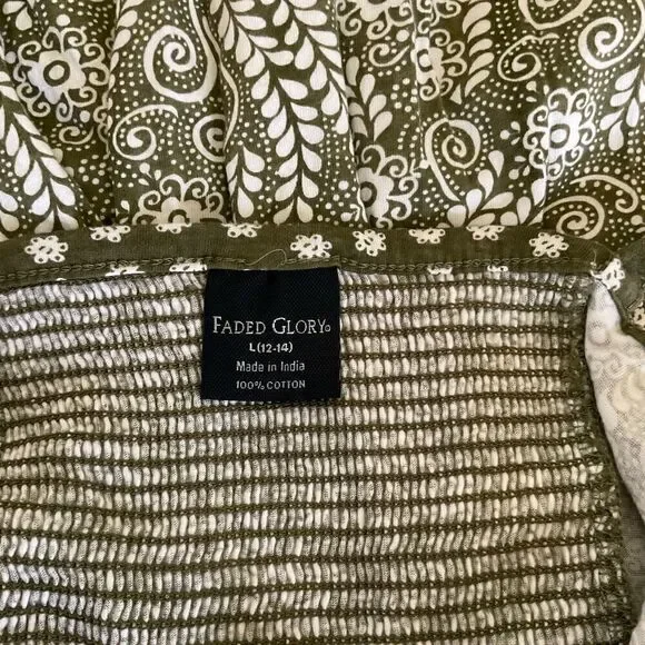 Faded Glory Womens Cotton Green & White Cami Dress - Size L - Picture 2 of 5